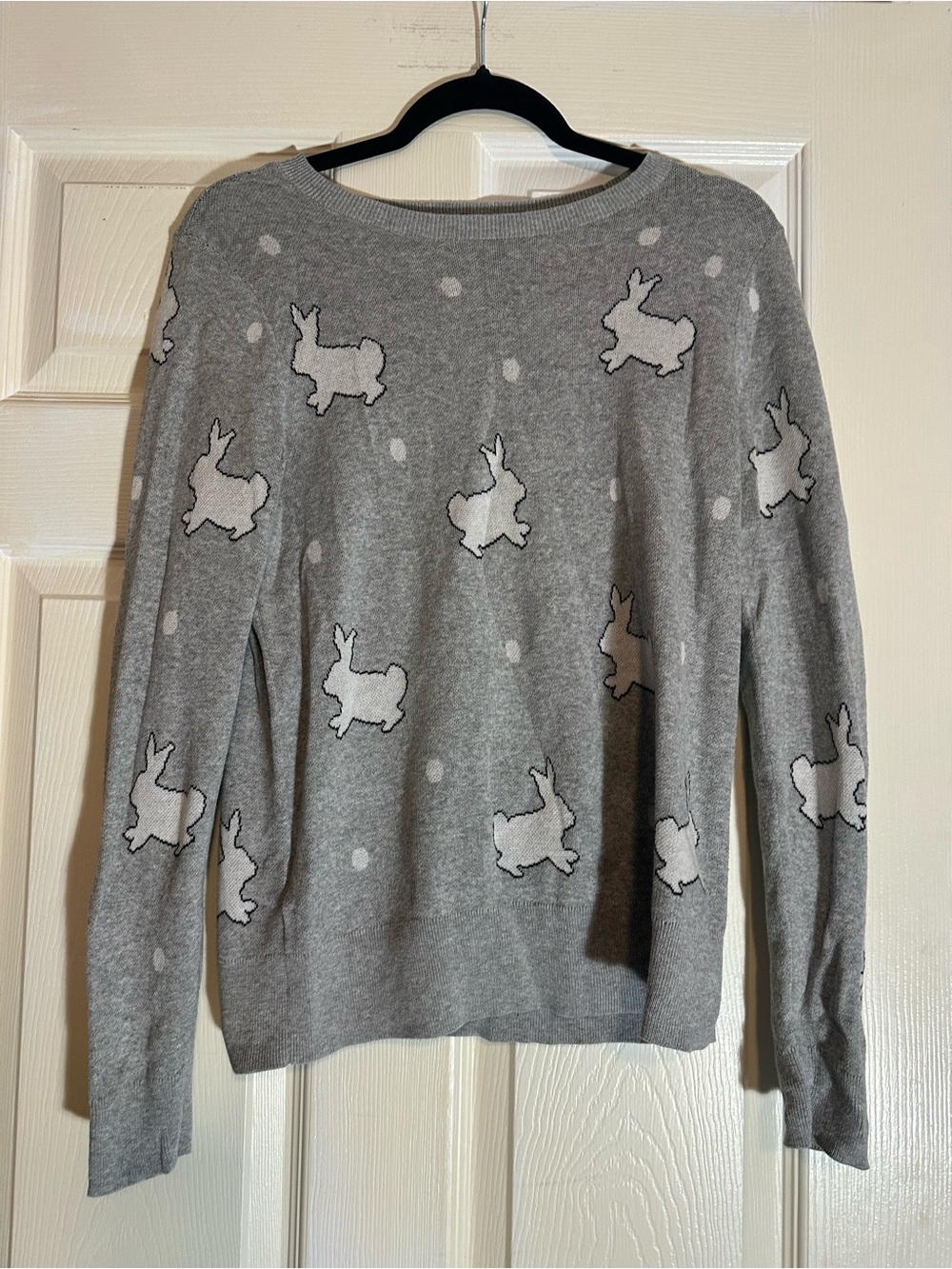LOFT Gray Crewneck Sweater with White Bunny Motif